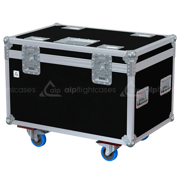 ALP FLIGHT CASES front view of 12x Starway SlimKolor 710 UHD lighting flight case with heavy-duty touring hardware and wheels