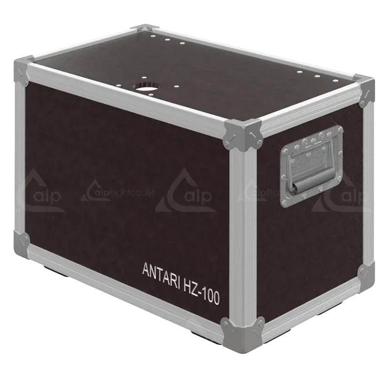 ALP FLIGHT CASES front view of Antari HZ-100 compressor haze machine flight case with heavy-duty 10mm birch plywood and touring hardware