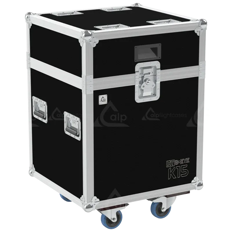 ALP FLIGHT CASES - Front view of 1x Claypaky HY B-EYE K25 flight case shell with heavy-duty hardware