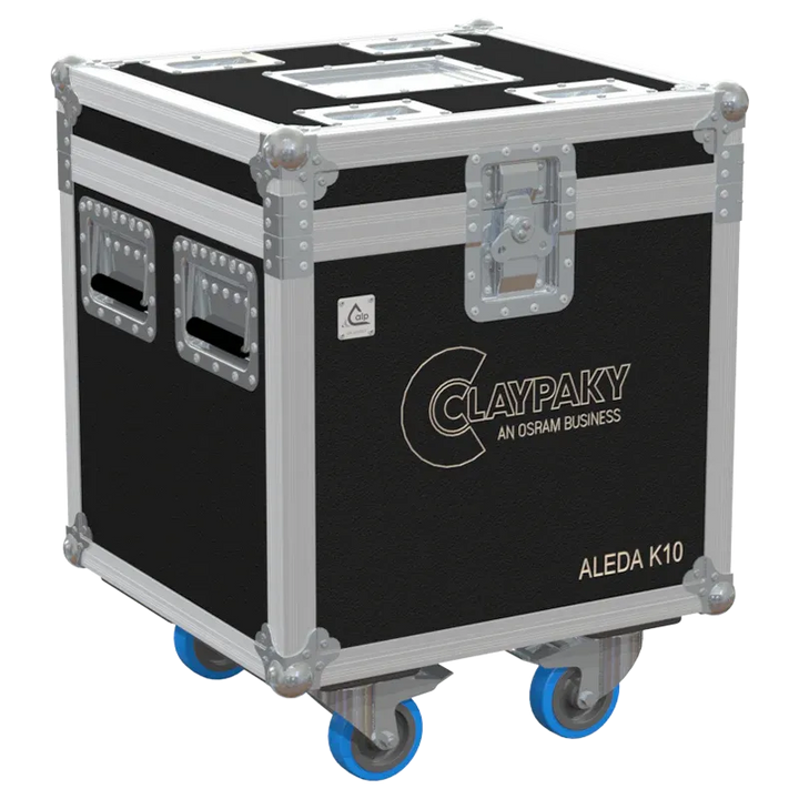 ALP FLIGHT CASES front view of 1x Claypaky Aleda K10 flight case with heavy-duty touring hardware