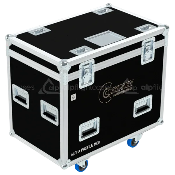 ALP FLIGHT CASES front view of 1x Claypaky Alpha 1500 flight case with heavy-duty touring hardware