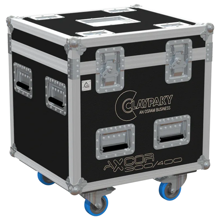 ALP FLIGHT CASES front view of 1x Claypaky Axcor 300/400 flight case with heavy-duty touring hardware
