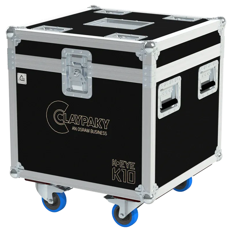 ALP FLIGHT CASES front view of 1x Claypaky K-EYE K10 flight case with heavy-duty touring hardware