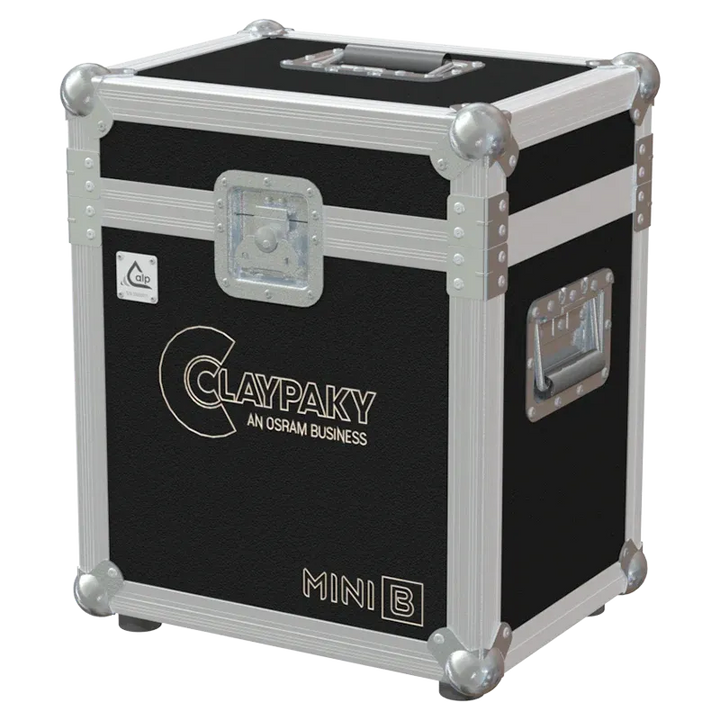 ALP FLIGHT CASES front view of 1x Claypaky Mini B flight case with heavy-duty touring hardware