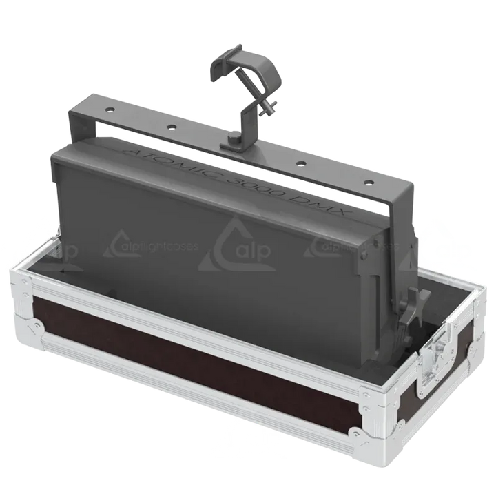 Martin Atomic 3000 DMX strobe fixture stored in ALP lighting flight case with custom CNC foam compartments