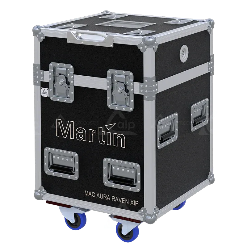 LP FLIGHT CASES - Front perspective of the Martin MAC AURA RAVEN XIP touring case right case