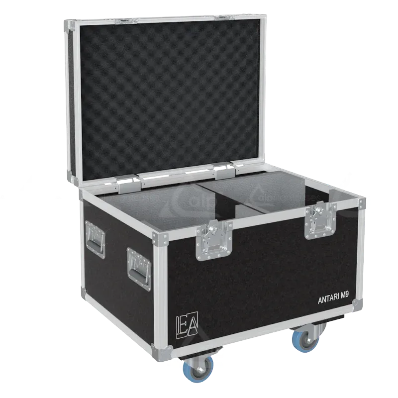 2x Antari M-9 high-output fog jets stored in ALP flight case with custom CNC foam compartments for both machines