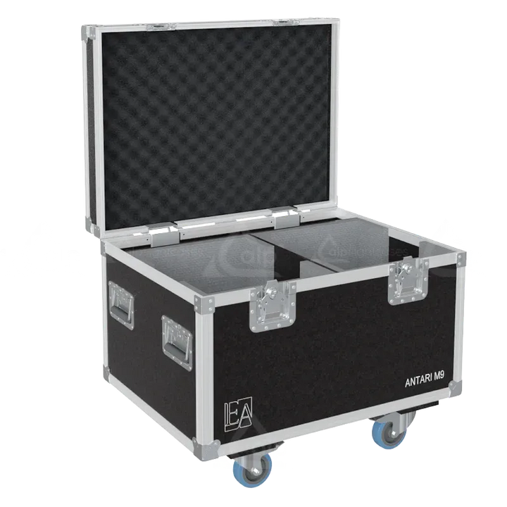 2x Antari M-9 high-output fog jets stored in ALP flight case with custom CNC foam compartments for both machines