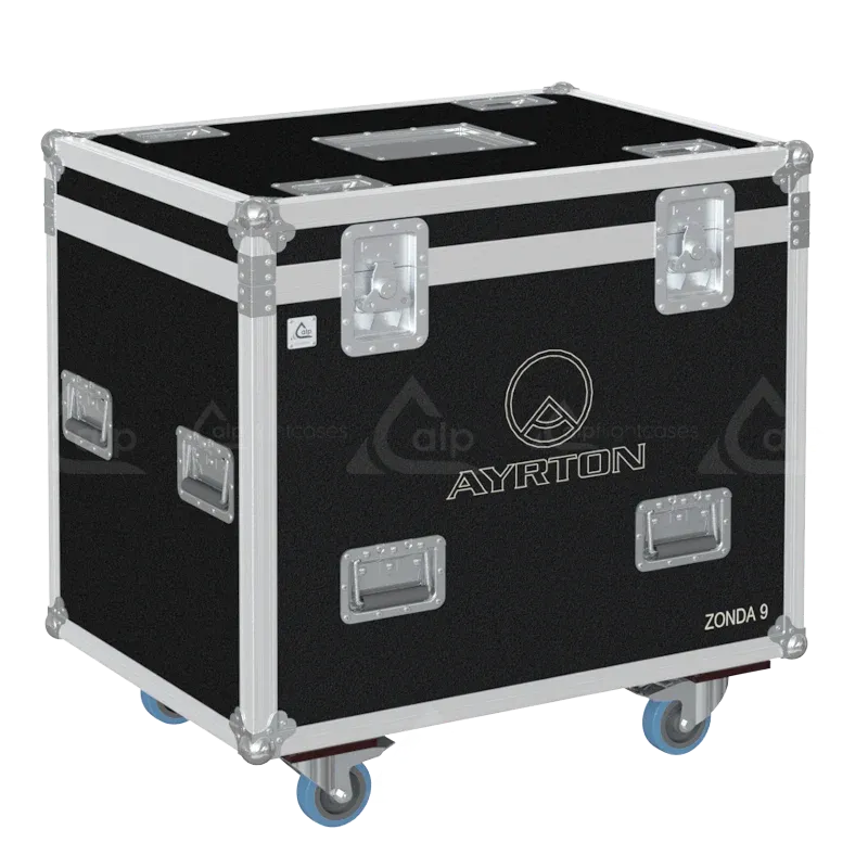 ALP FLIGHT CASES - Front perspective of the 2x Ayrton Zonda 9 FX custom touring shell