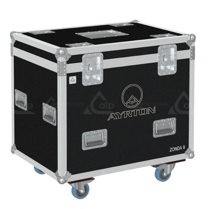 ALP FLIGHT CASES - Front perspective of the 2x Ayrton Zonda 9 FX custom touring shell