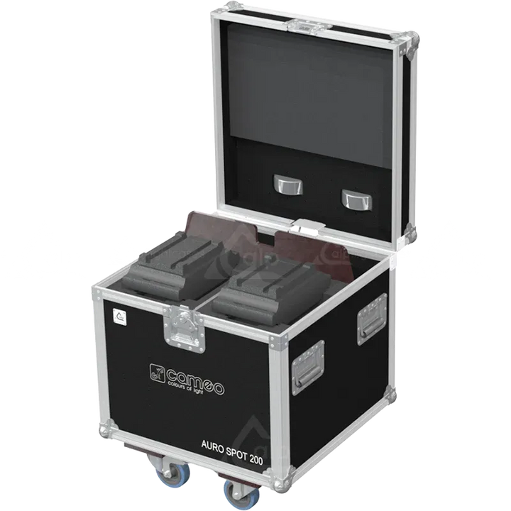 2x Cameo Auro Spot 200 fixtures inside ALP FLIGHT CASES with custom CNC foam