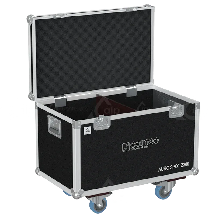 Interior of ALP FLIGHT CASES for 2x Cameo Auro Spot Z300 showing high-density protective foam