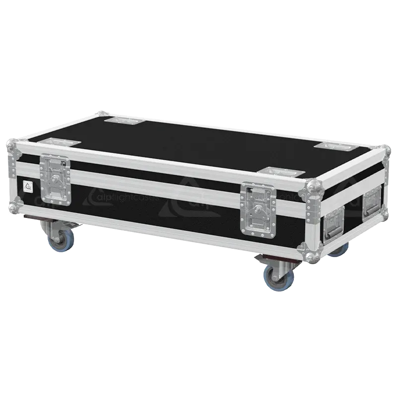 ALP FLIGHT CASES front view of 2x Cameo UV Bar 200 IR lighting flight case with heavy-duty touring hardware and wheels