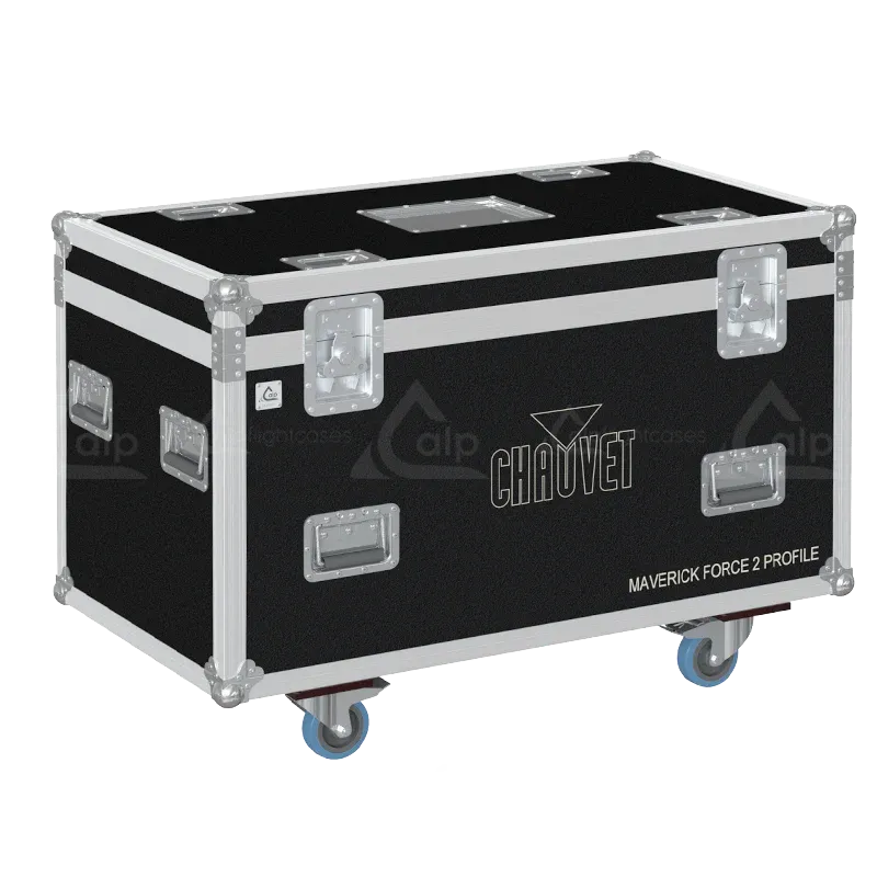 ALP FLIGHT CASES - Front view of 2x Chauvet Maverick Force 2 Profile flight case with heavy-duty hardware