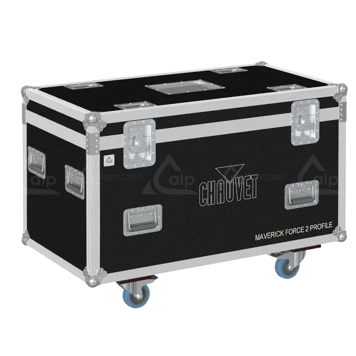 ALP FLIGHT CASES - Front view of 2x Chauvet Maverick Force 2 Profile flight case with heavy-duty hardware
