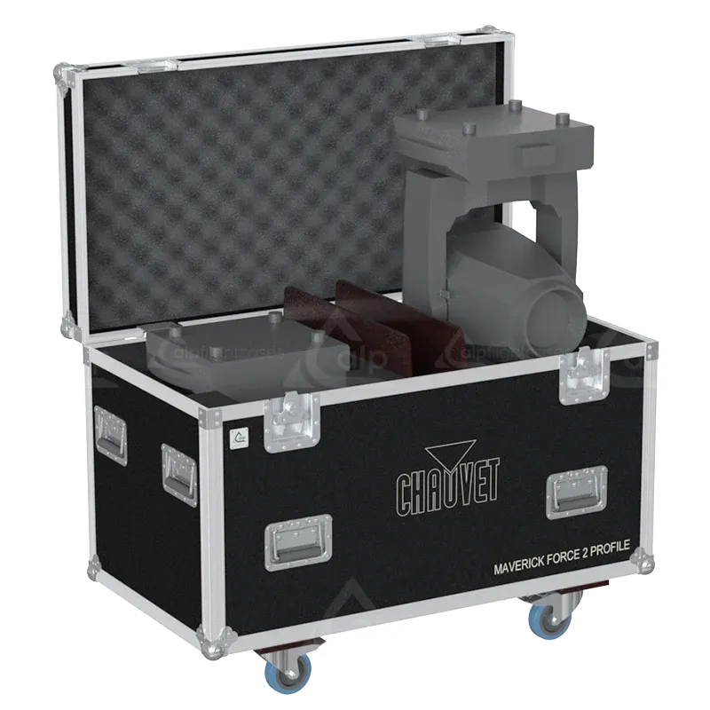 2x Chauvet Maverick Force 2 Profile fixtures inside ALP FLIGHT CASES with custom CNC foam