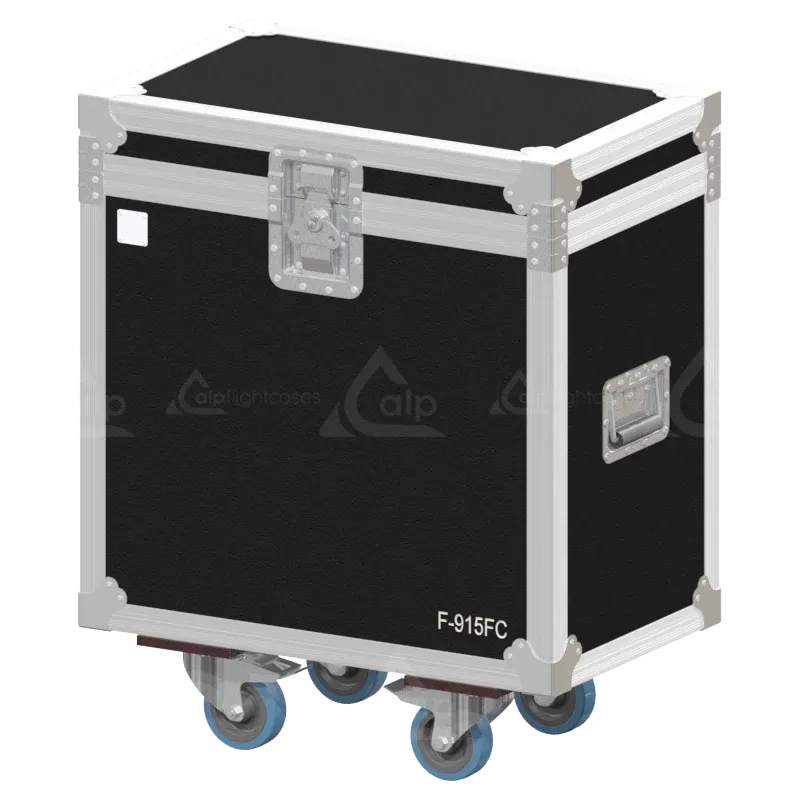 Front view of 2x Chauvet Ovation F-915FC flight case with wheels and heavy-duty touring hardware