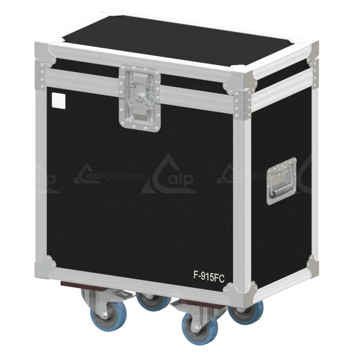 Front view of 2x Chauvet Ovation F-915FC flight case with wheels and heavy-duty touring hardware