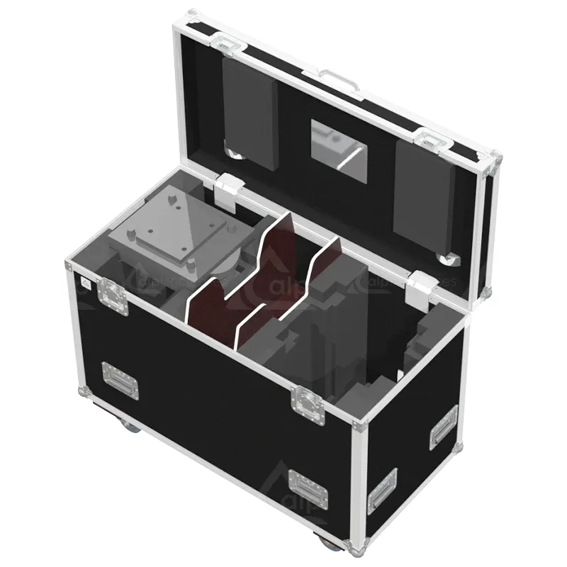 x Chauvet Rogue Outcast 1 Hybrid fixtures inside ALP FLIGHT CASES with custom CNC foam