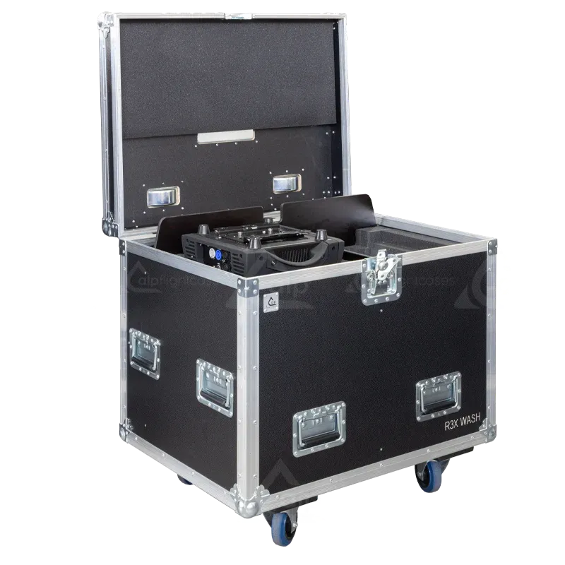 2x Chauvet Rogue R3X Wash fixtures inside ALP FLIGHT CASES with custom CNC foam
