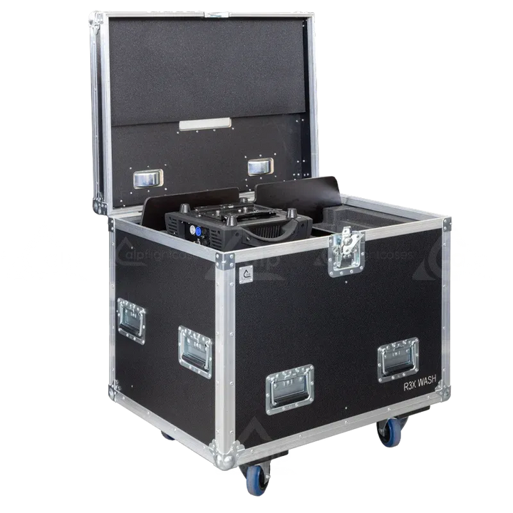 2x Chauvet Rogue R3X Wash fixtures inside ALP FLIGHT CASES with custom CNC foam