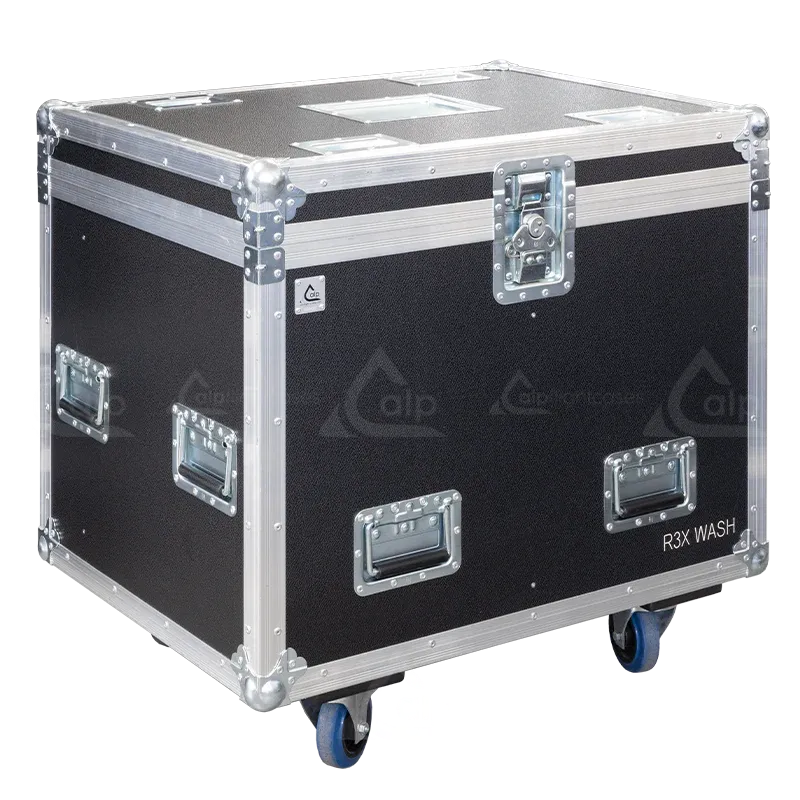 ALP FLIGHT CASES - Front view of 2x Chauvet Rogue R3X Wash flight case with heavy-duty hardware