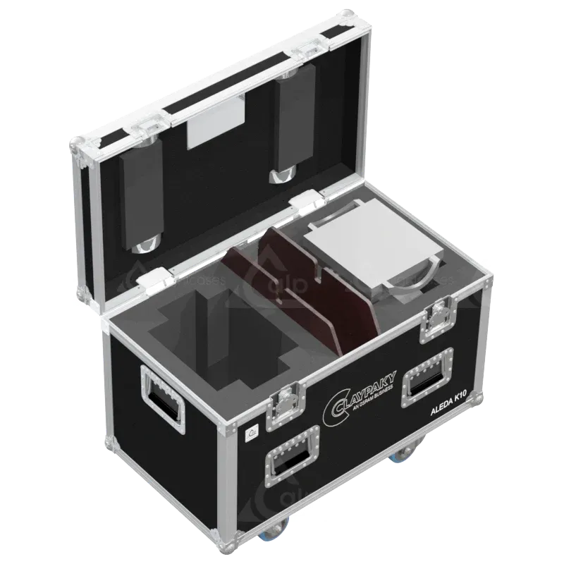 2x Clay Paky A.Leda B-Eye K10 fixtures inside ALP FLIGHT CASES with custom CNC foam