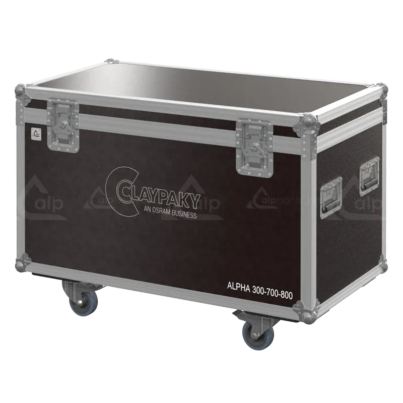 ALP FLIGHT CASES - Front view of 2x Claypaky Alpha 300-700-800W flight case with heavy-duty hardware