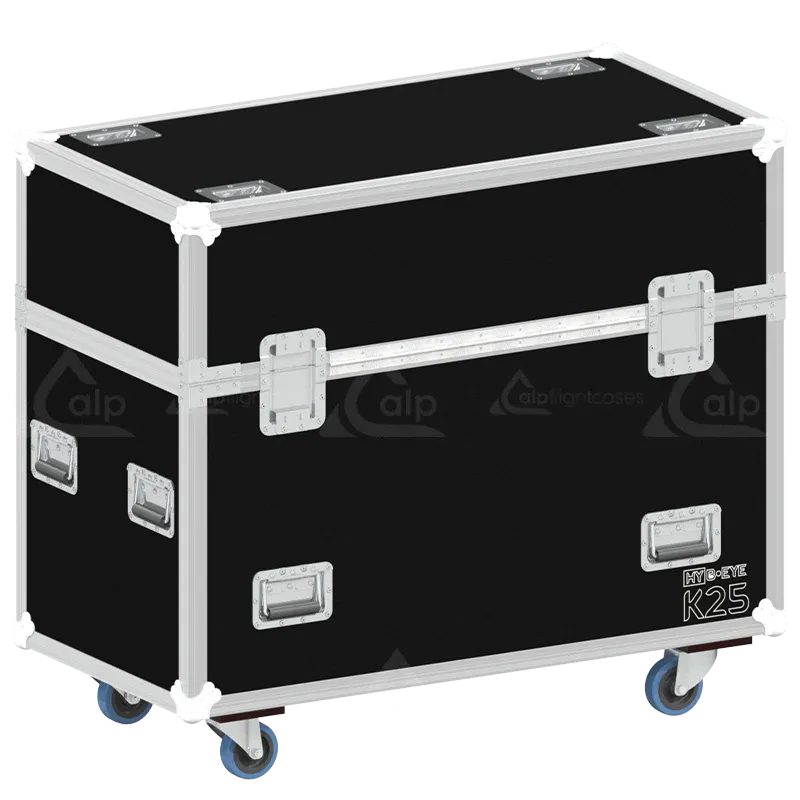 ALP FLIGHT CASES - Rear perspective of 2x Claypaky HY B-EYE K25 touring shell solution