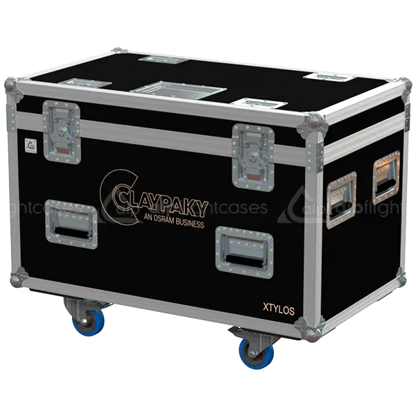 ALP FLIGHT CASES front view of 2x Clay Paky Xtylos flight case with heavy-duty touring hardware