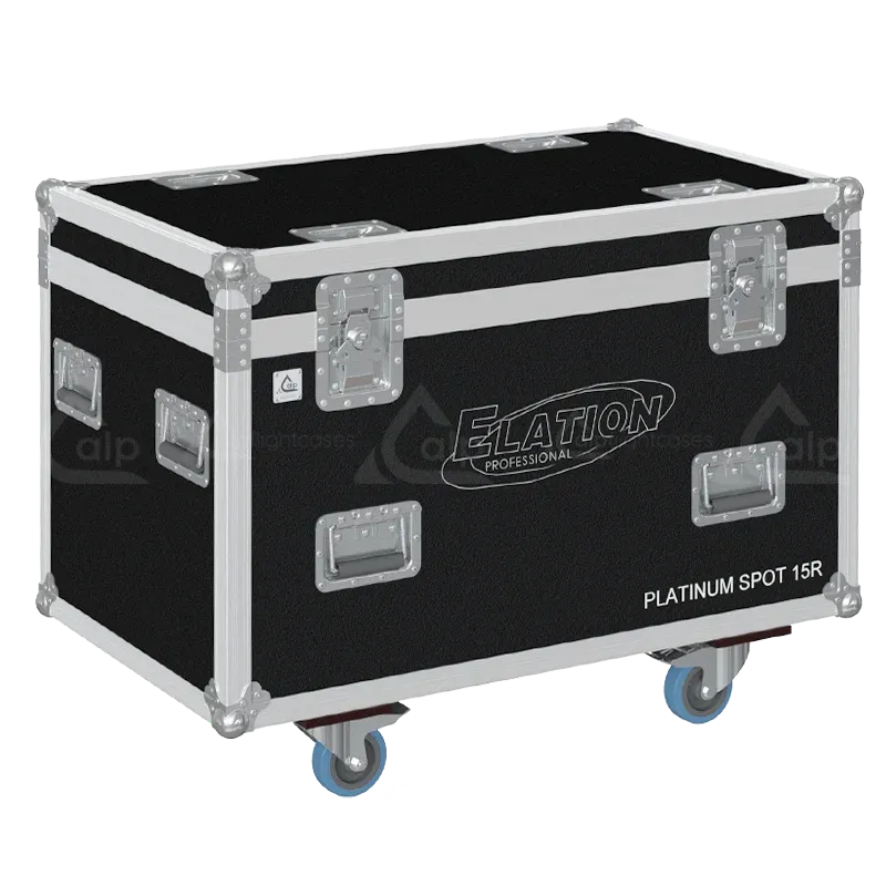 ALP FLIGHT CASES - Front view of 2x Elation Platinum Spot 15R flight case with heavy-duty hardware