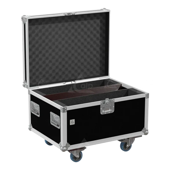 Empty ALP FLIGHT CASES 2-way trunk for Elation Protron Eclypse showing internal slots and cable management space