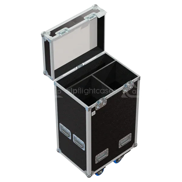 Empty flight case for 2x ETC S4 15°-30° Zoom Profile with precision-cut compartments and accessory storage