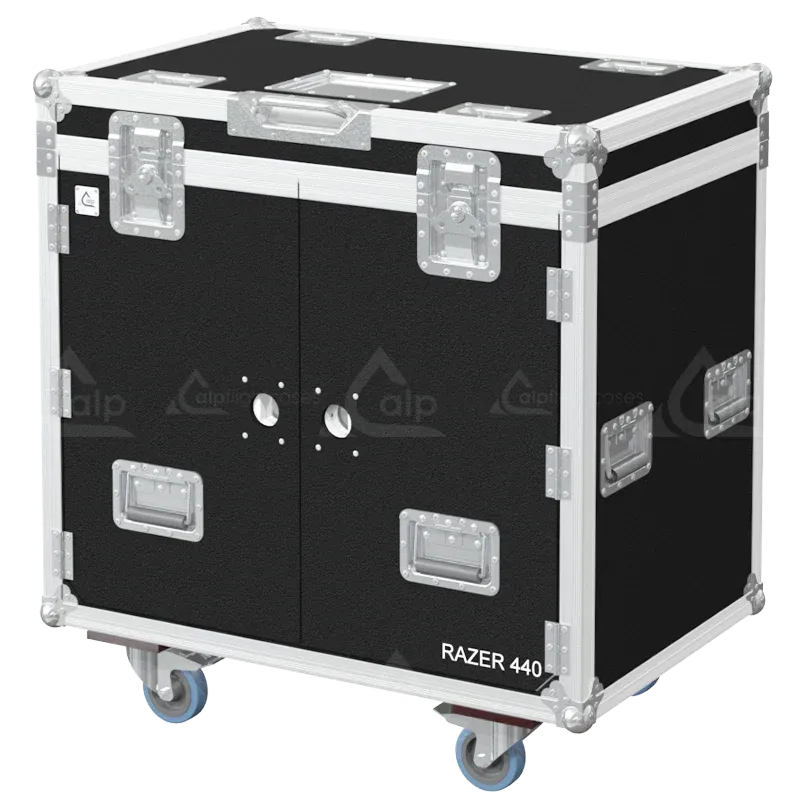 ALP FLIGHT CASES - Front perspective of the 2x Leding Razer 440 custom touring solution