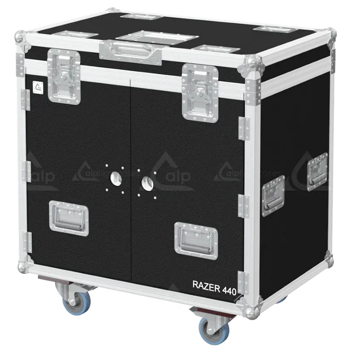 ALP FLIGHT CASES - Front perspective of the 2x Leding Razer 440 custom touring solution