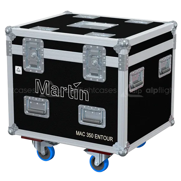 ALP FLIGHT CASES front view of 2x Martin RUSH MH 5 Entour flight case with heavy-duty touring hardware