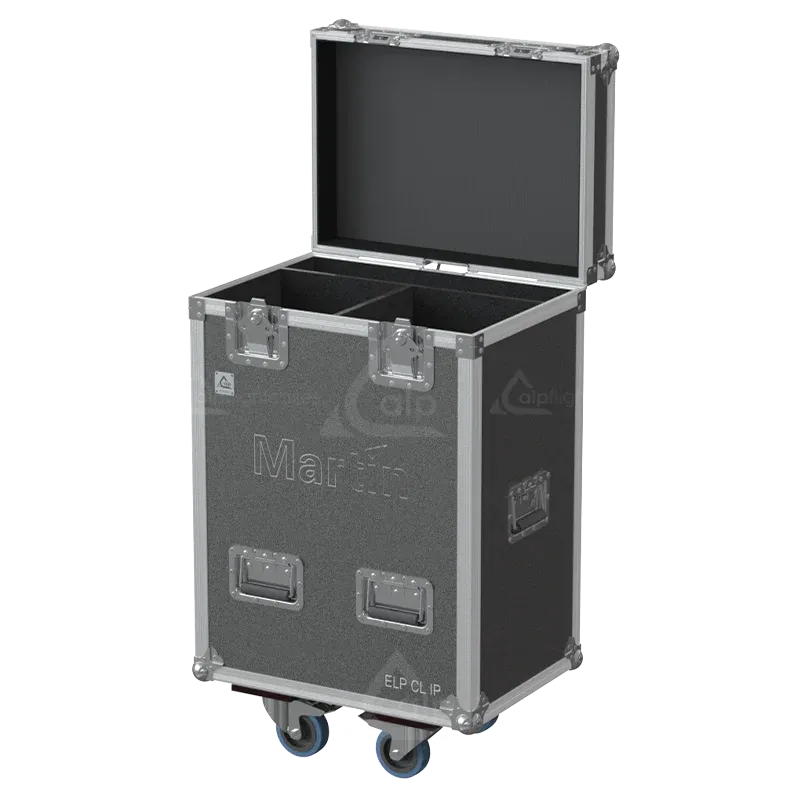 Empty flight case for 2x Martin ELP CL IP showing precision-cut slots for IP65 rated profile fixtures