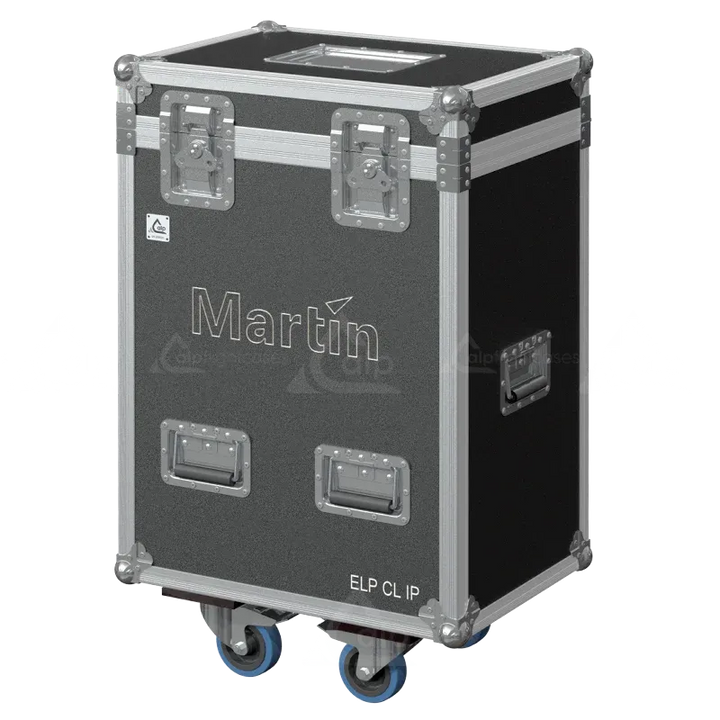 Front view of 2x Martin ELP CL IP flight case with wheels and heavy-duty touring hardware