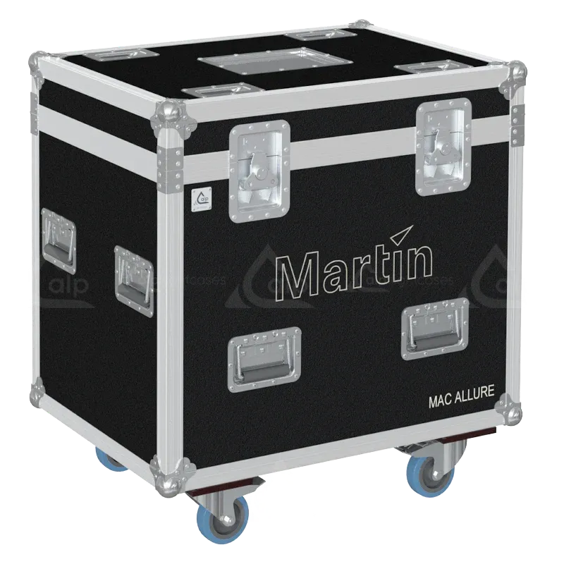 ALP FLIGHT CASES - Front view of 2x Martin MAC Aura PXL / MAC Allure flight case with heavy-duty hardware
