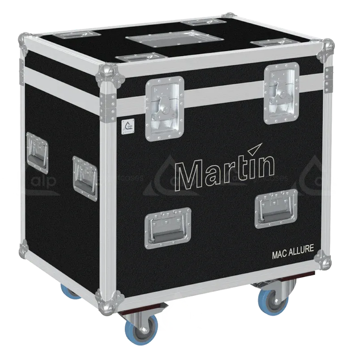 ALP FLIGHT CASES - Front view of 2x Martin MAC Aura PXL / MAC Allure flight case with heavy-duty hardware