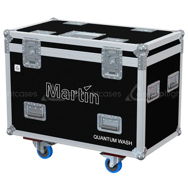 ALP FLIGHT CASES front view of 2x Martin MAC Quantum Wash flight case with heavy-duty touring hardware