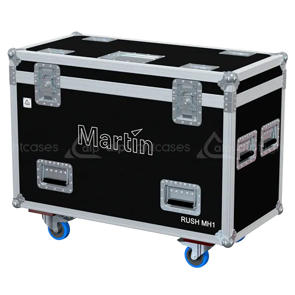 ALP FLIGHT CASES front view of 2x Martin RUSH MH1 Profile flight case with heavy-duty touring hardware