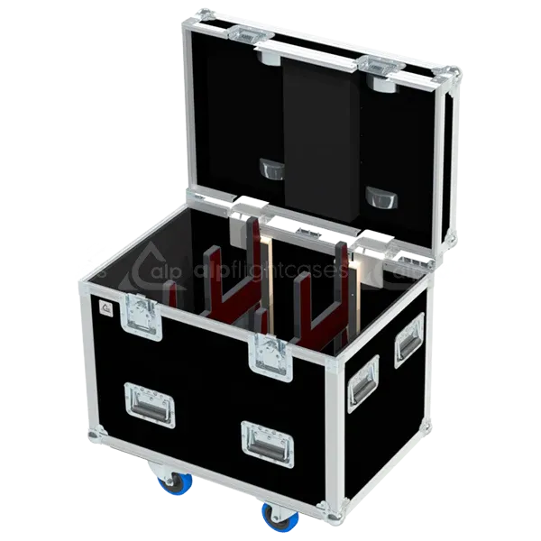 Empty ALP FLIGHT CASES combo trunk for Moffey series showing internal slots and cable management space