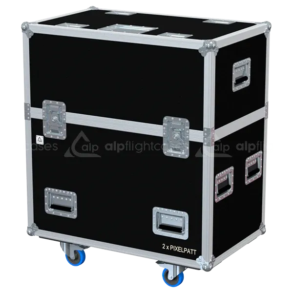 ALP FLIGHT CASES front view of 2x Robe PixelPATT lighting flight case with heavy-duty touring hardware and wheels