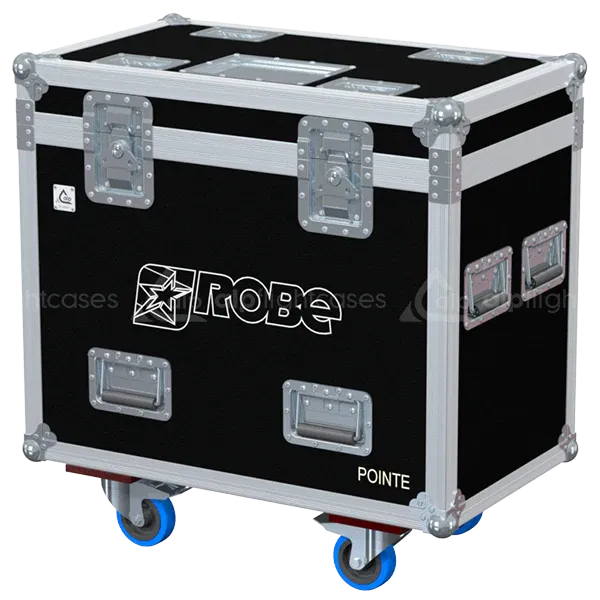 ALP FLIGHT CASES front view of 2x Robe Pointe flight case with heavy-duty touring hardware