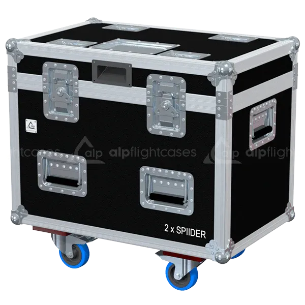 ALP FLIGHT CASES front view of 2x Robe Spiider flight case with heavy-duty touring hardware
