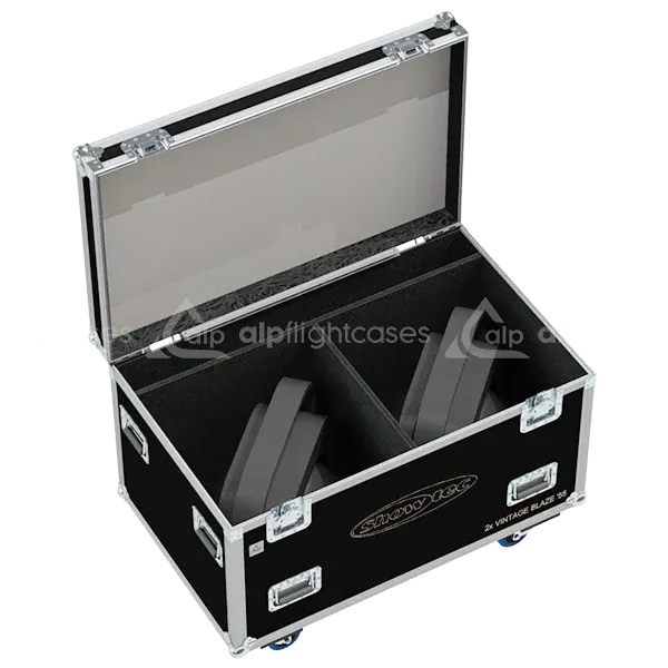 2 Showtec Vintage Blaze '55 retro-style fixtures stored in custom CNC foam compartments to protect the internal LED strips and halogen bulbs
