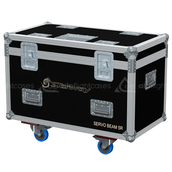 ALP FLIGHT CASES front view of 2x Starway Servo Beam 5R flight case with heavy-duty touring hardware