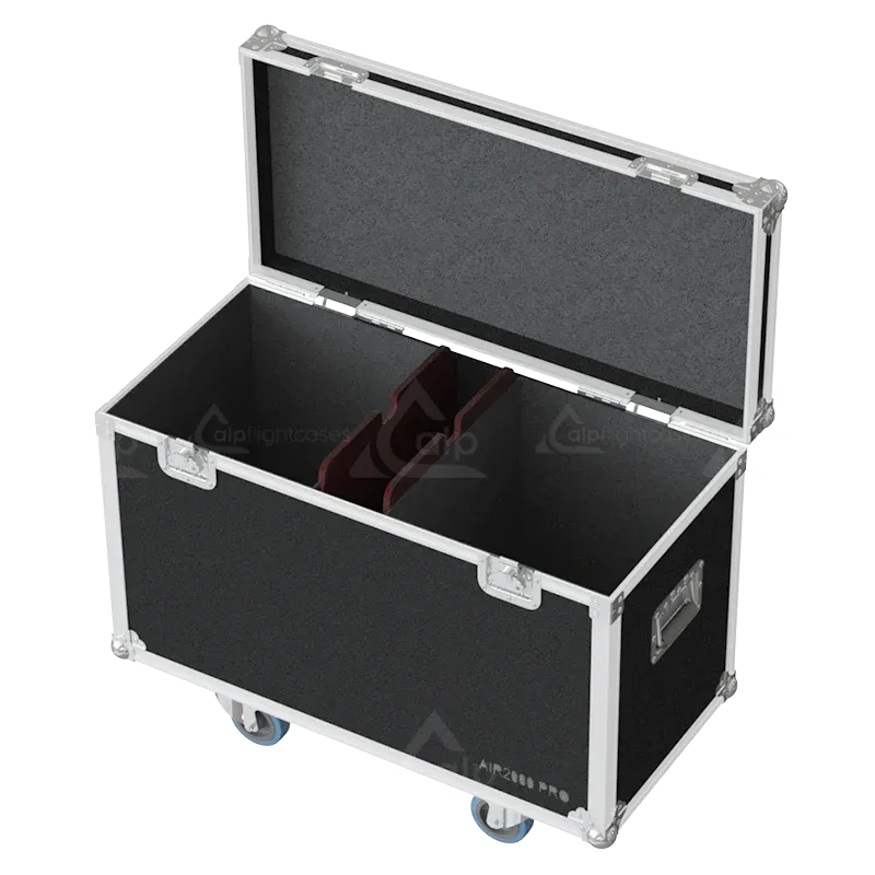 Empty ALP FLIGHT CASES 2-way trunk for Cameo Instant Air 2000 Pro showing internal divider and cable management space
