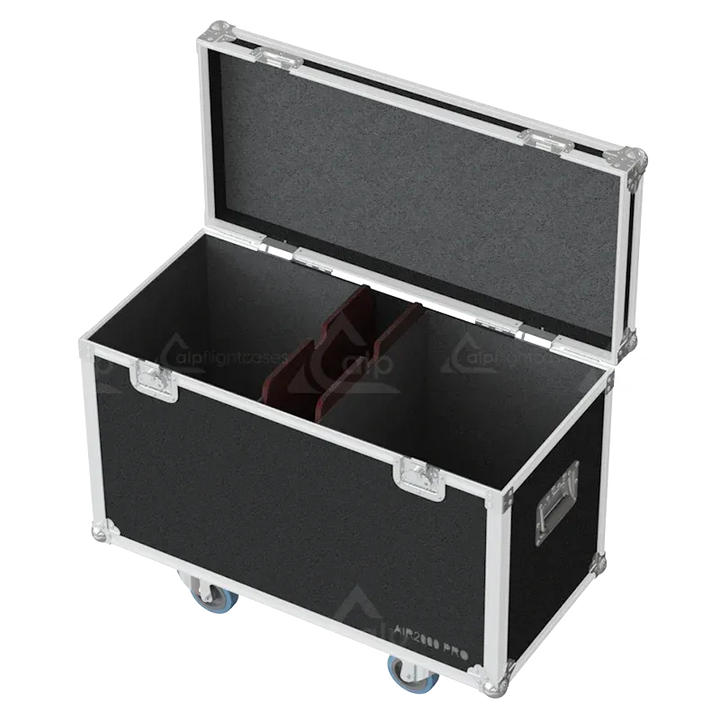 Empty ALP FLIGHT CASES 2-way trunk for Cameo Instant Air 2000 Pro showing internal divider and cable management space